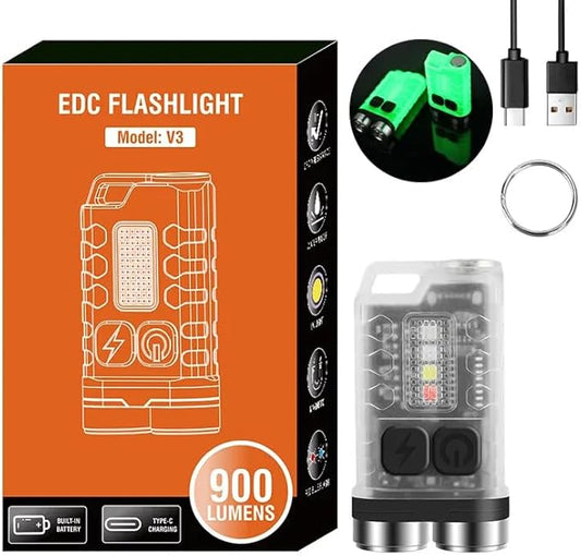Mini Flashlight, 900 High Lumen Keychain EDC Flashlight, Super Bright Pocket USB Rechargeable Small Tactical Handheld LED Flash Light with Magnetic Waterproof for Camping, Hiking, Emergencies