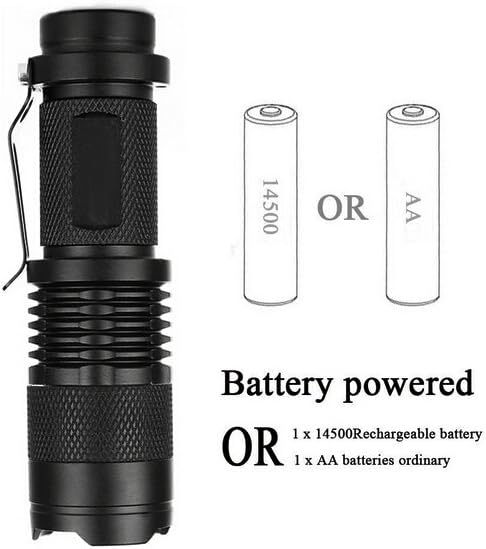 Skysted® (2 Pack A300 Super Mini Bright 300LM Single Mode Zoomable Focus Pocket Flashlight,Powered by 1 x AA or 1 x 14500 Battery(Not Included)