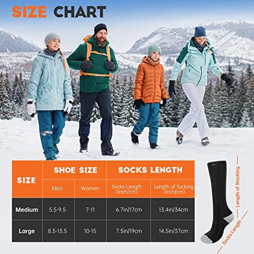VELAZZIO Heated Socks for Men Women, Remote Control 4000mAh 3.7V Rechargeable Electric Heated Socks with 3 Heat Settings for Winter Sports