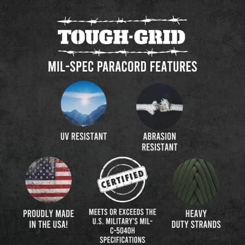TOUGH-GRID Premium Danger Zone Paracord 550 lbs Made in USA Outdoor Survival Nylon Rope Tactical Heavy Duty Strands Parachute Cord Used by US Military Type III Mil-Spec