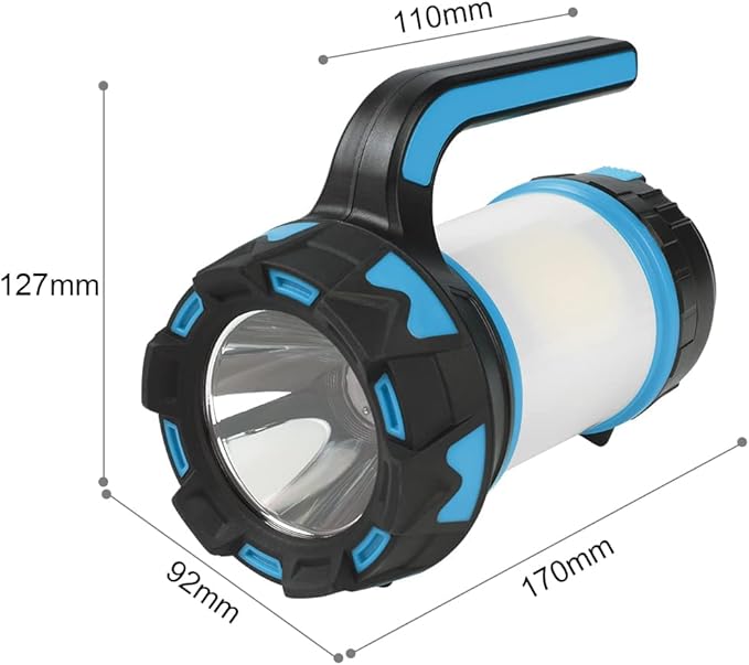 Ainiv Camping Lantern, Rechargeable Flashlight with 1000 LM, 6 Modes LED Torch Outdoor Searchlight Tent Light, IPX5 Waterproof Emergency Light with 4000mAh Power Bank for Outdoor, Hiking - Blue