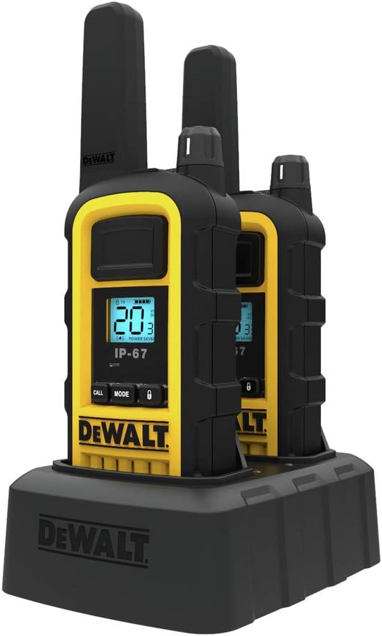 DEWALT DXFRS800 2 Watt Heavy Duty Walkie Talkies - Waterproof, Shock Resistant, Long Range & Rechargeable Two-Way Radio with VOX (2 Pack)