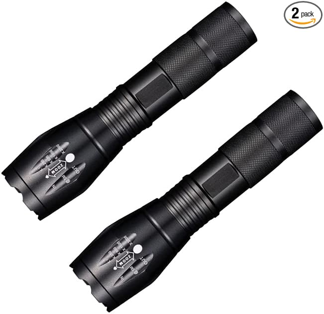 2pack LED high lumes flashlights, 5-Mode Tactical Light high-Brightness Portable Waterproof Zoom Flashlight for Camping, Outdoor, Hiking, Gift Giving, Emergencies and Daily use