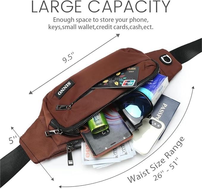 SINNO Large Crossbody Fanny Pack for Women Men Belt Bag With 4-Zipper Pockets for Travel Running Hiking Workout Dog Walking Outdoors Sport Fishing Waist Pack Bag Carrying All Phones