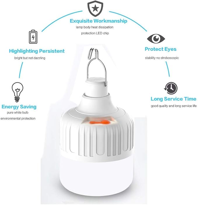 Newest 30W 5500LM Waterproof Rechargeable LED Night Light Bulb,Dimmable Emergency Lights, Outdoor BBQ Hanging Light, Bright Lights for Tent Lantern/Patio/Garden/Power Failure, Pack of 2