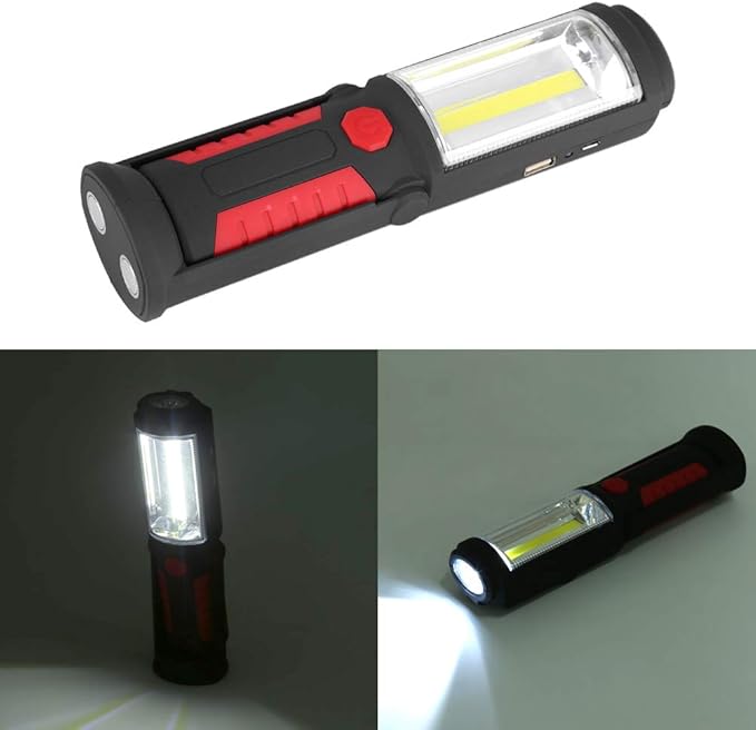 Xinwoer COB LED Flashlight COB Work Light, Rotating Base and Hanging Hook COB Emergency Light, Hiking Household Tool for Camping Emergency Light(red)