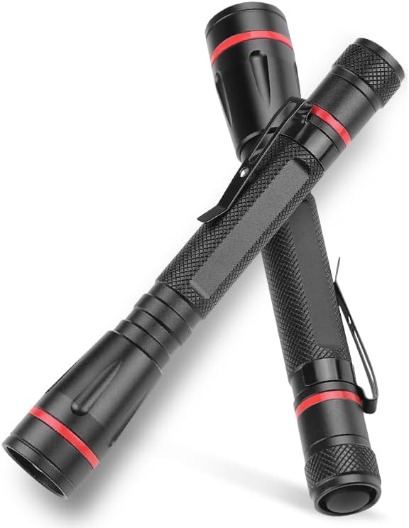 2 Pack Mini Flashlight 3 Modes - Small Flashlights LED High Lumens Pen Light with Clip, Zoomable, Portable Pocket Compact Torch for Camping, Emergency, Inspection