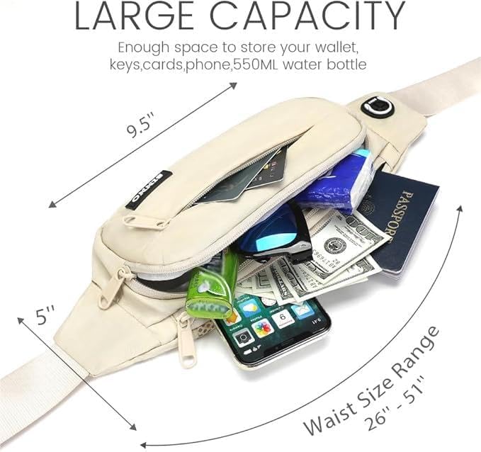 SINNO Large Crossbody Fanny Pack for Women Men Belt Bag With 4-Zipper Pockets for Travel Running Hiking Workout Dog Walking Outdoors Sport Fishing Waist Pack Bag Carrying All Phones