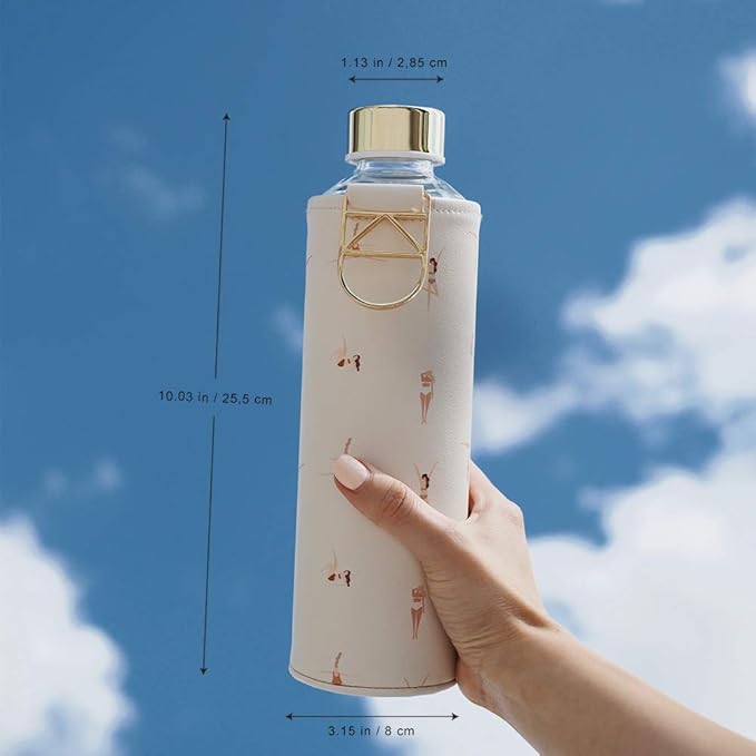 EQUA Glass Water Bottle with Faux Leather Sleeve, 750ml, Leak Proof and BPA Free, 100% Borosilicate Glass, MM Faux PL
