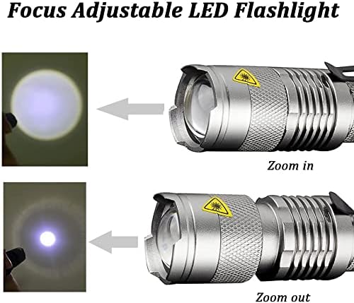 MODOAO 6 Pack,7W 300LM SK-68 3 Modes Mini Light Black Q5 LED Tactical Flashlight, LED Mini Flashlights,Adjustable Focus Zoomable Tactical Flashlight for Camping Hiking(Silver)