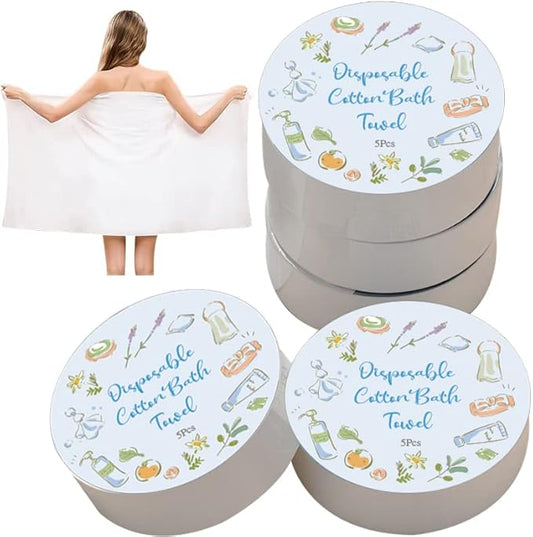 5 PCS Compressed Bath Towels, Pure Cotton Portable Bath Towel, Cotton Bath Towel, Portable Light and Reusable Suitable for Hiking Camping Beach Swimming and Traveling(24x27in)