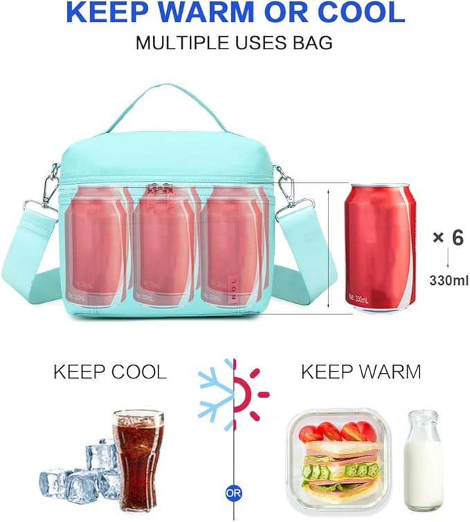 NOL Natural Organic Lifestyle Insulated Lunch Bags for Women Cooler Bag Lightweight Nylon Waterproof Lunch Box For Work(Small, Cyan