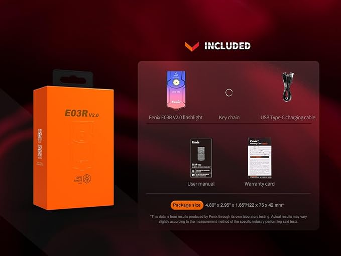 Fenix E03R v2.0 Keychain Flashlight Premium Pack, Nebula, 500 Lumen Bright USB-C Rechargeable EDC with Red LED and Lumentac Organizer