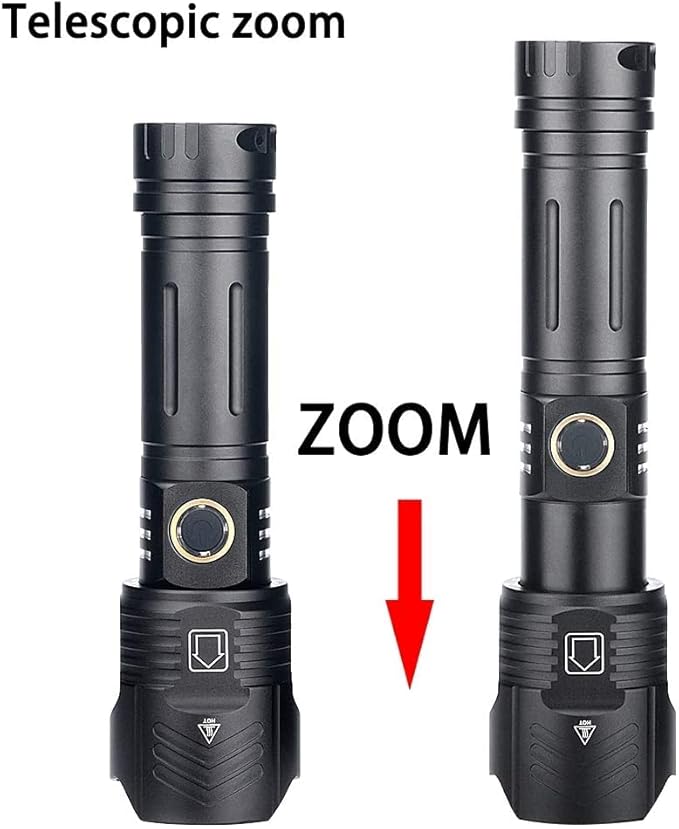 Flashlights Rechargeable High Lumens, 1200000 Lumens LED Tactical Flashlight, Powerful Super Bright Zoomable Handhed Flash Light Waterproof 5 Modes Best for Outdoor Camping