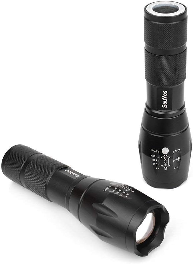 Military Grade Flashlight 2000 Lumen 5 Modes Water Resistant LED Tactical Torch Flash Light, 2 Pack