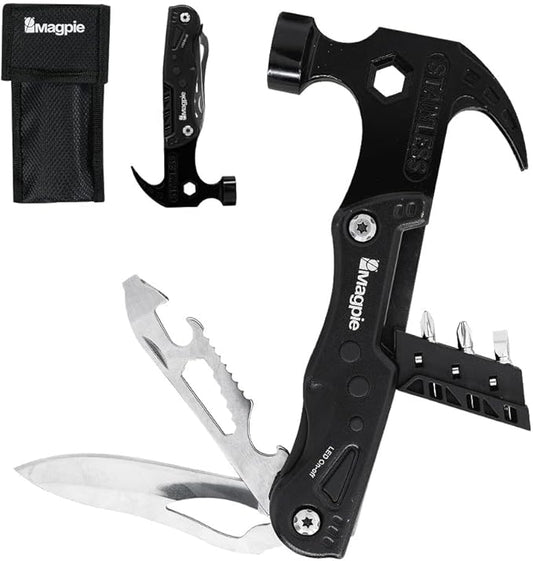 Magpie Hammer Multitool, 19 in 1 Essential Heavy-Duty Multipurpose Tool, Camping Accessories Survival Gear, Birthday Gift for Him Men Husband Son