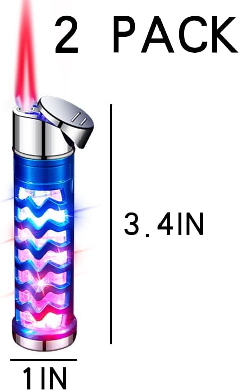 2 Pack Blue and Silver Windproof Butane Jet Torch Lighter,Funny Cool Lighters,Adjustable Jet Flame Torch,Refillable,Grill BBQ Candle Camping(Without Gas)