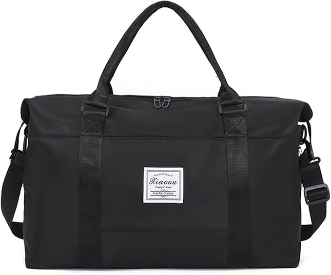 KARRESLY Travel Duffel Bag for Women,Shoulder Weekender Overnight Bag Sports Gym Tote Bag,Waterproof(Black) free size