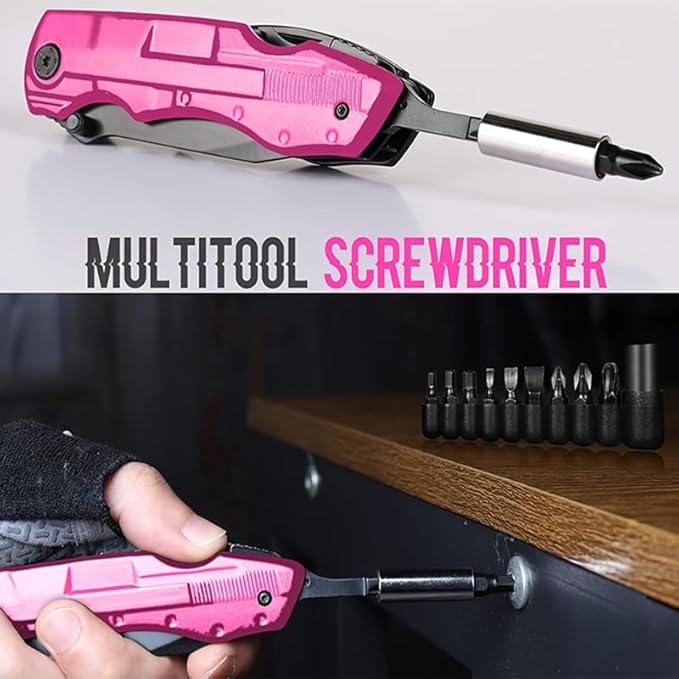 Gifts for Women Mom Wife Girlfriend, Pink Multitool Pocket Knife,Tactical Knife for Camping, Emergency, Outdoor, Daily Use, Unique Mothers Day Birthday Anniversary Valentines Day Gift Ideas for Women