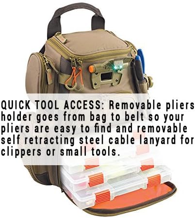 Wild River by CLC WT3503 Tackle Tek Recon Lighted Compact Tackle Backpack & Four PT3500 Trays, Clear, Water-Resistant Phone Storage,Beige , 12.75 x 6.75 x 15 "