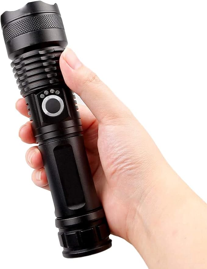 Rechargeable Handheld Flashlight - Super Bright - Zoomable - Adjustable Focus - 5 Modes - High Lumens - Waterproof IPx5 - Tactical for Emergencies, Hiking, Camping, Home & More., Black