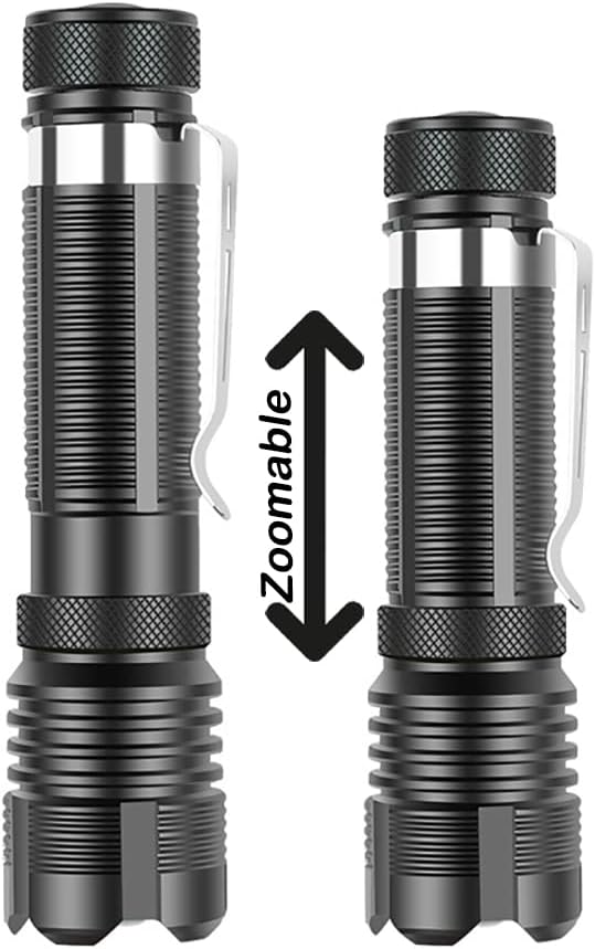 Mini Flashlight Powerful,Super Bright Small Flash Light, Zoomable 5 Modes Pocket Flashlight, Waterproof Adjustable Brightness for Camping, Running and Emergency