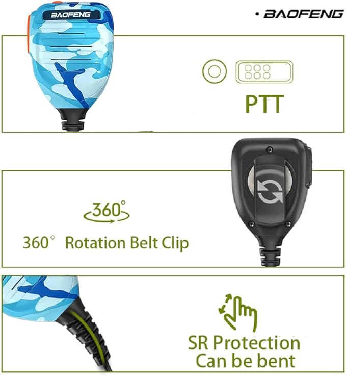 BAOFENG BF-F8HP Microphone Speaker Handheld Mic Waterproof Upgrade of Original BF Mic for GMRS Ham Radio 2Pin K Mic Compatible with UV-K5 UV-82 UV-S9 Plus UV-17R P15UV
