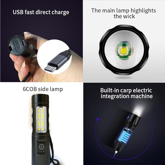 LED Flashlight high Lumen Rechargeable-Compact and Bright, with 3 Modes, Zoom-Waterproof Strong Mini Flash for Outdoor Camping, Walking, Emergency (2 Pieces)