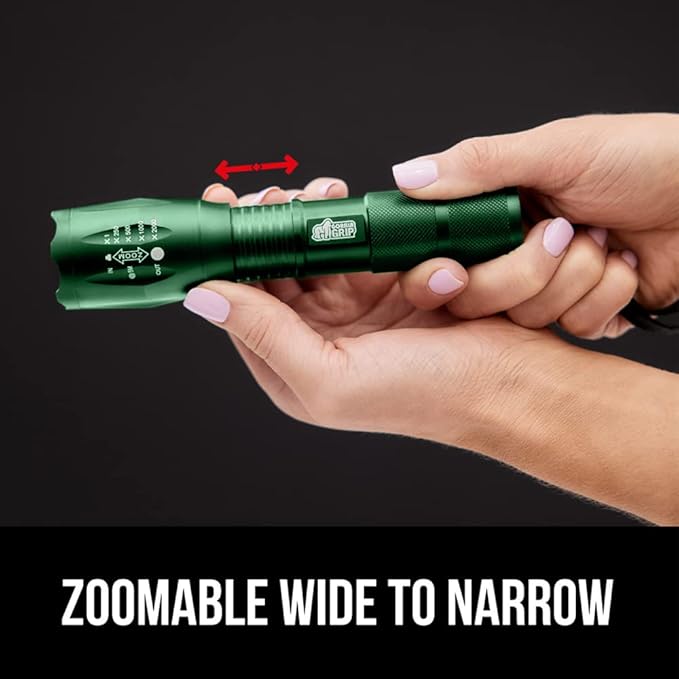 Gorilla Grip Powerful LED 750 FT Water Resistant 5 Adjustable Mode Tactical Flashlight, High Lumens Ultra Bright Battery Life Zoom Flashlights, Small Camping Car Mini Flash Light Accessories, Green