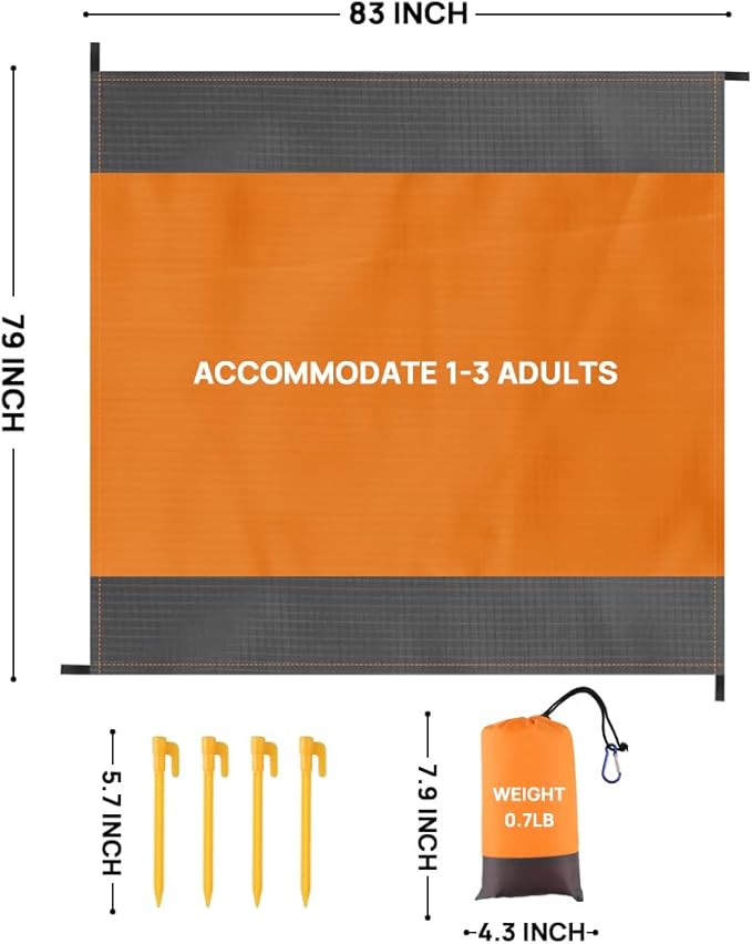 Forbidden Road 83' x 79" Beach Blanket Oversized Waterproof Sandproof Picnic Mat for 1-3 Adults (Orange, 83' x 79" (1-3 Person))