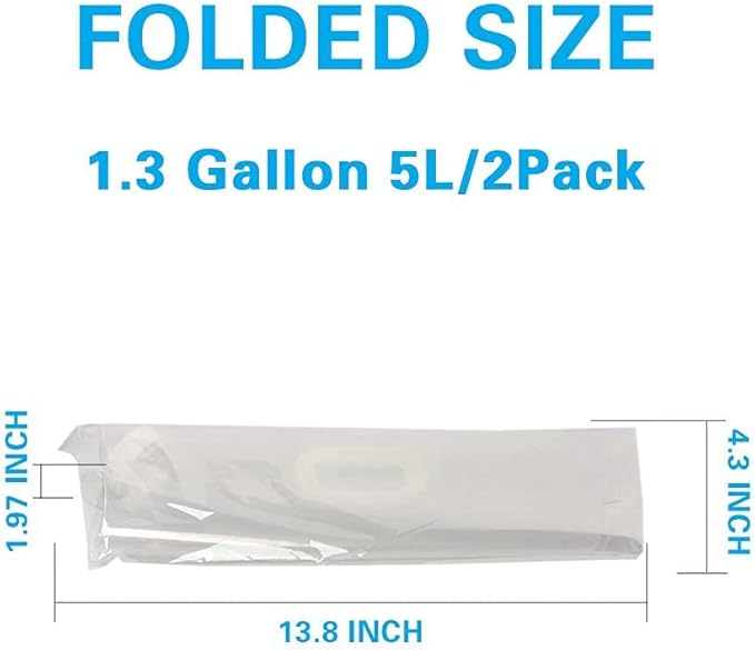 1.3 Gallon Collapsible Water Container Bag, BPA Free Food Grade Clear Plastic Storage Jug for Sport Camping Riding Mountaineer,Freezable,Food Grade (1.3 Gal, 2-pack)