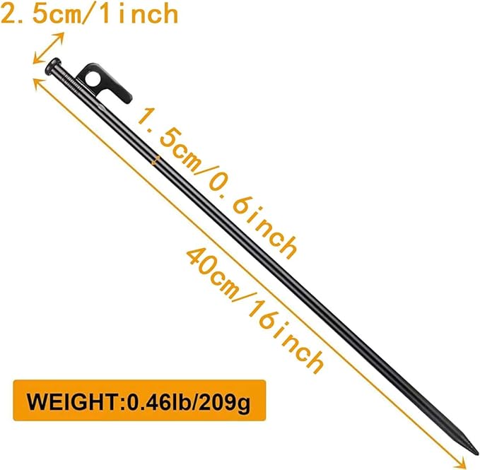 12 Pcs 16 Inch Tent Stakes Heavy Duty Metal Tent Pegs,Camping Steel Tent Stakes for Unbreakable and Inflexible Camping Backyard Rocky Ground