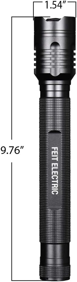 Feit Electric LED Tactical Flashlight - Aluminum Alloy - Zoomable Strike Bezel; Illuminate up to 1,000 feet - Adjustable Brightness 600 to 1700 Lumen | Requires 4-C Batteries
