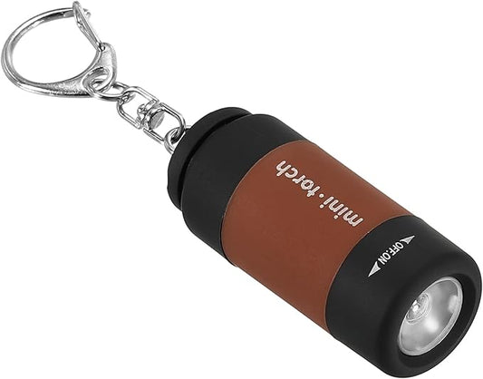 PATIKIL 2.1" Mini Rechargeable LED Keychain Flashlight, EDC Portable Small Torch with USB Charging for Everyday Carry, Brown