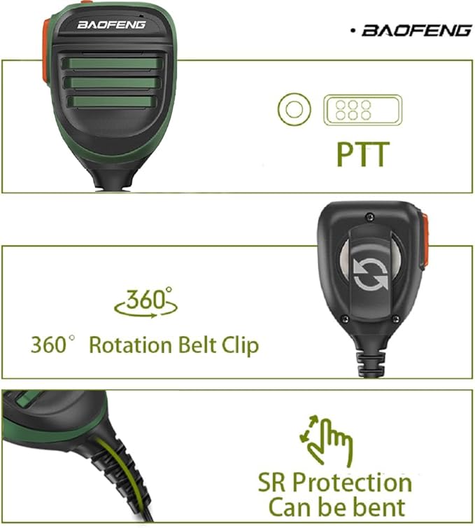 BAOFENG UV-5R Microphone Speaker SQ26 SQ27 Handheld Speaker Mic Rainproof Upgrade of The Original BF Mic for GMRS Ham Radio 2Pin K Mic Compatible with UV-82 UV-S9 BF-F8HP