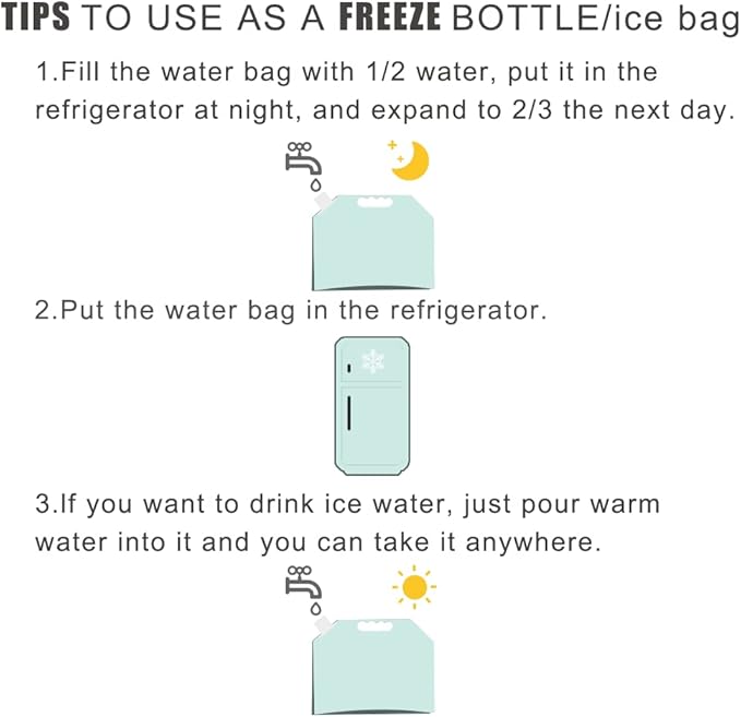 1.3 Gallon Collapsible Water Container Bag, BPA Free Food Grade Clear Plastic Storage Jug for Sport Camping Riding Mountaineer,Freezable,Food Grade (1.3 Gal, 2-pack)