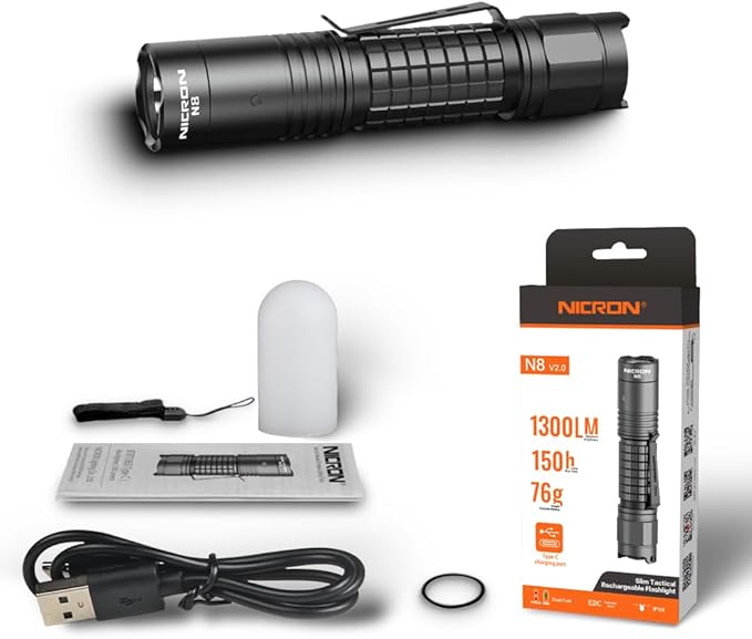 NICRON Flashlights High Lumens 1300, Rechargeable Flashlights 6 Models Super Bright Tactical Flashlight, IPX8 Waterproof flashlights for Camping, Emergency, Outdoor, Inspection, Tools for Men