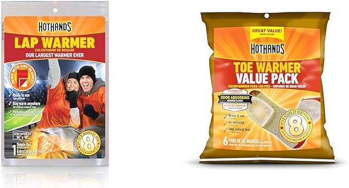 HotHands Lap Warmer, Largest Warmer 16" X 10" - Up to 8 Hours of Long Lasting Heat - 1 Lap Warmer & Toe Warmers - Long Lasting Safe Natural Odorless Air Activated Warmers