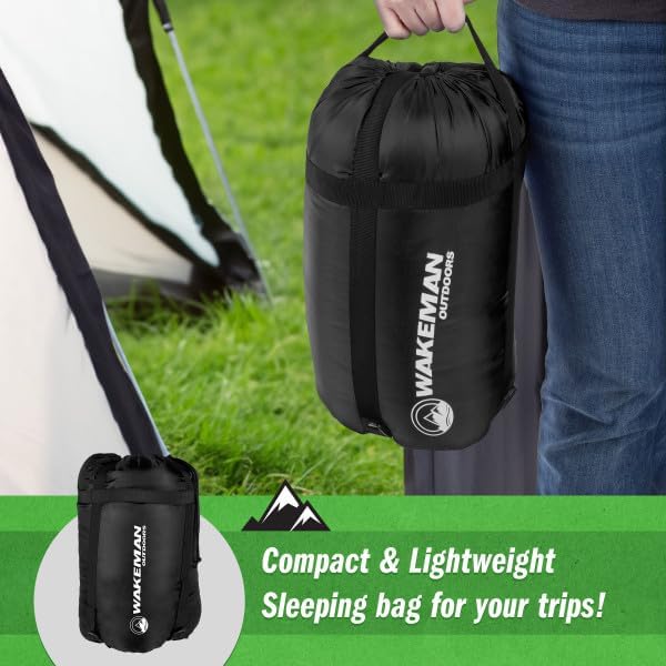 Wakeman Outdoors Sleeping Bag-Lightweight, Carrying Bag with Compression Straps Included-Great for Adults