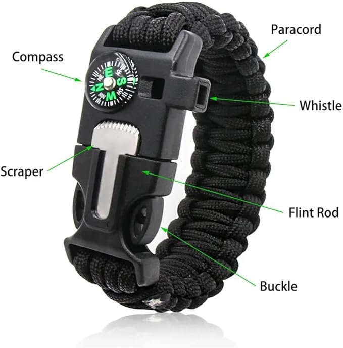 Fire Starter Survival Kit Ferro Rod Flint and Steel Striker Waterproof Magnesium Farrow Rod Tool & Firestarter for Campfires with Bracelet Multi-Tool