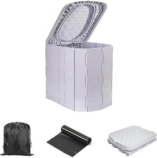 Upgrade XL Grey Portable Toilet for Camping, Portable Folding Toilet with Lid, Porta Potty Car Toilet Bucket Toilet Portable Potty for Adults, Travel Toilet for Camping Hiking,Light Gray