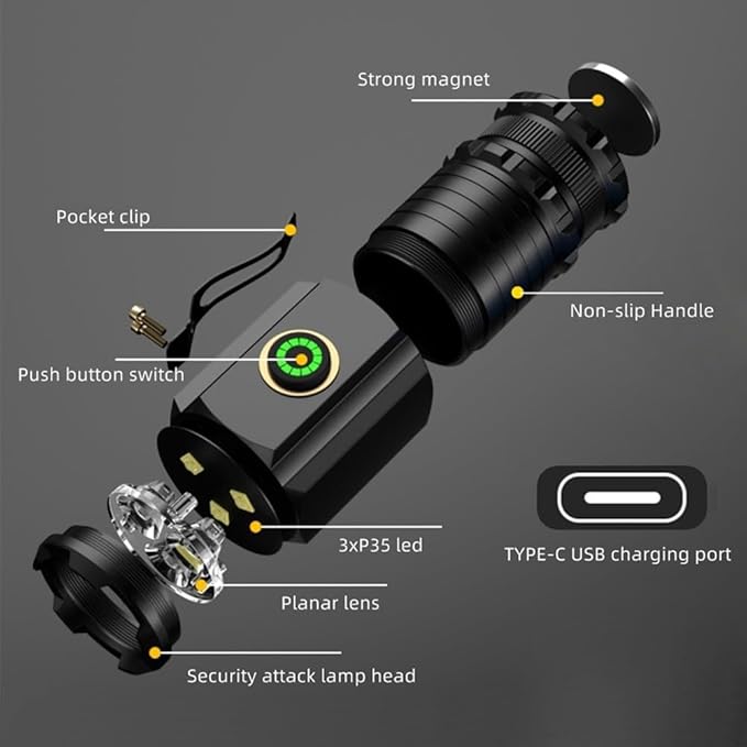 ALONEFIRE X23 Mini LED Flashlight Type C USB Rechargeable Bright Small Torch 5 Modes Portable Pen Light Waterproof Long Battery Life with Tail Magnet, Clip, Battery for Outdoor, EDC Carry, Hiking