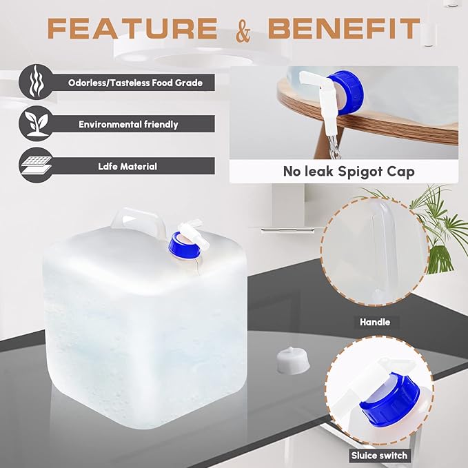 2 Pcs Water Bag Water Container 3.96 Gallon, BPA Free Foldable Water Storage Cube for Hiking, Camping, Driking, Outdoors,indoors,Emergency