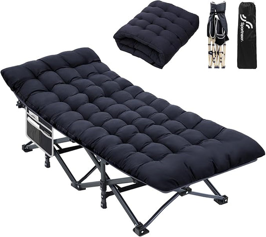 Sportneer Camping Cots for Adults: 1200D Double Layer Oxford Camping Cot with 2 Side Pockets - Heavy-Duty Comfort Cot Bed for Camping Travel Tent Day Outdoor & Home Guest, Ease of Setup