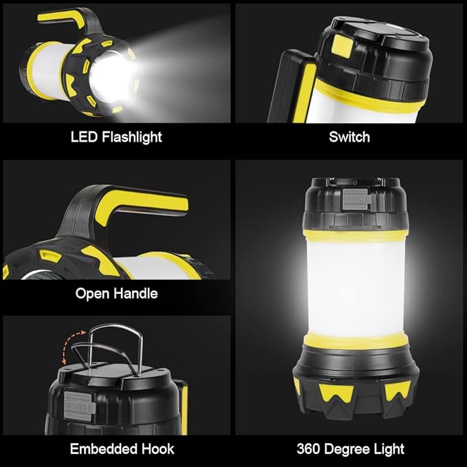 Ainiv Camping Lantern, Rechargeable Flashlight with 1000 LM, 6 Modes LED Torch Outdoor Searchlight Tent Light, IPX5 Waterproof Emergency Light with 4000mAh Power Bank for Outdoor, Hiking - Green