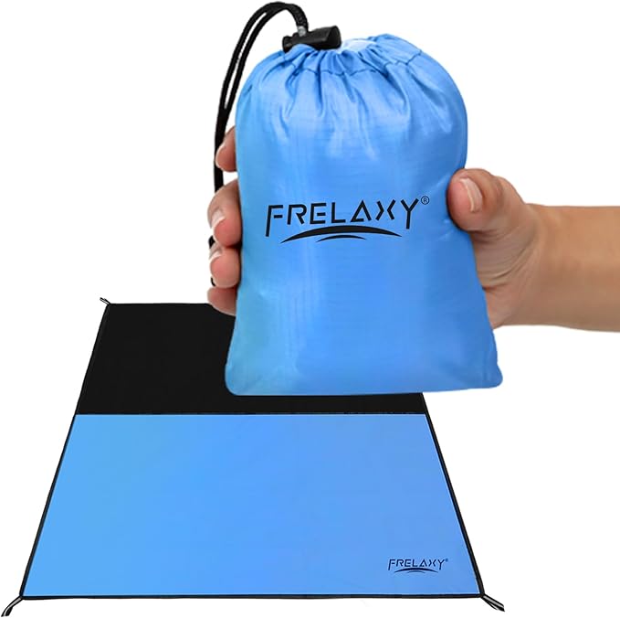 Frelaxy Pocket Picnic Blanket, Waterproof Beach Blanket, Compact Camping Blanket, Lightweight Outdoor Blanket for Beach Festival Camp Picnic Hiking Travel (Blue, 57'' x 71'')