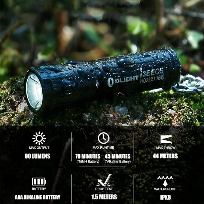 OLIGHT 90 Lumens i3E EOS PMMA TIR Lens AAA Flashlight Compact Keychain Flashlight EDC Flashlight for Night, Camping(Black)
