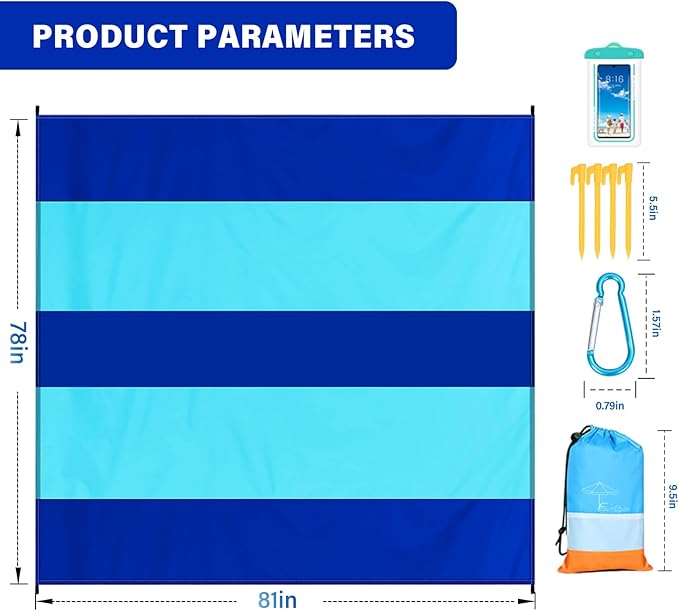 Beach Blanket Oversized Extra Large 78" X 81",Waterproof Sandproof Beach Blanket 1-7 Adults Lightweight Durable for Travel Camping Hiking Picnic