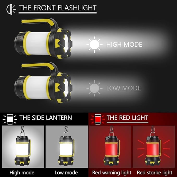 Ainiv Camping Lantern, Rechargeable Flashlight with 1000 LM, 6 Modes LED Torch Outdoor Searchlight Tent Light, IPX5 Waterproof Emergency Light with 4000mAh Power Bank for Outdoor, Hiking - Green