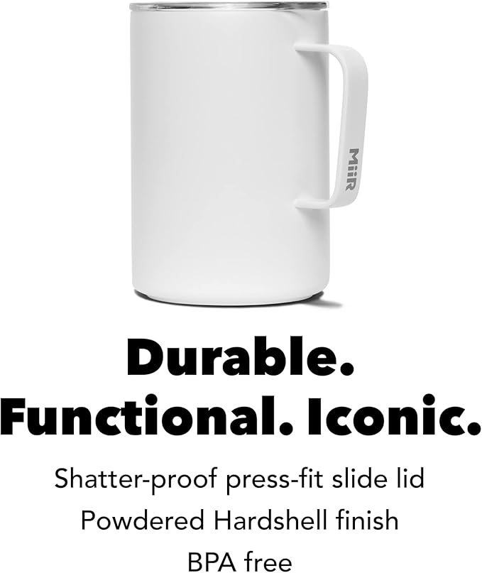 MiiR, Camp Cup, Vacuum Insulated, Stainless Steel with Slide Lid, BPA Free, White, 16 Fluid Ounces